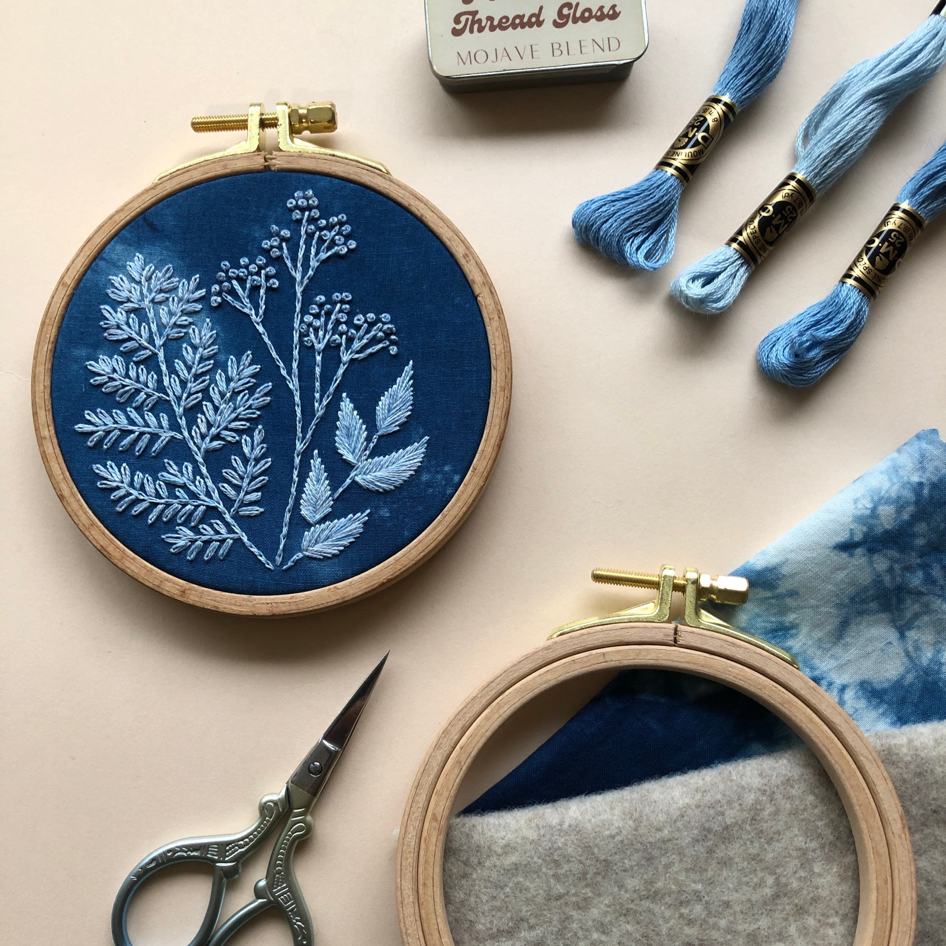 Cyanotype Botanicals Embroidery Kit with Frame