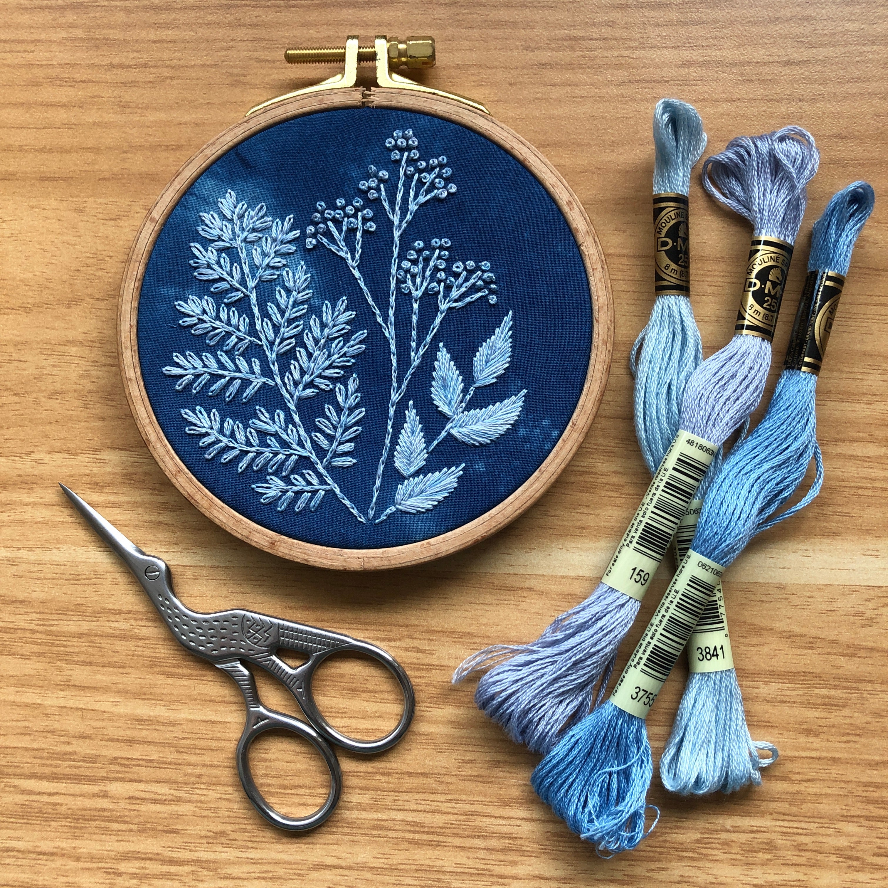 Cyanotype Botanicals Embroidery Kit with Frame