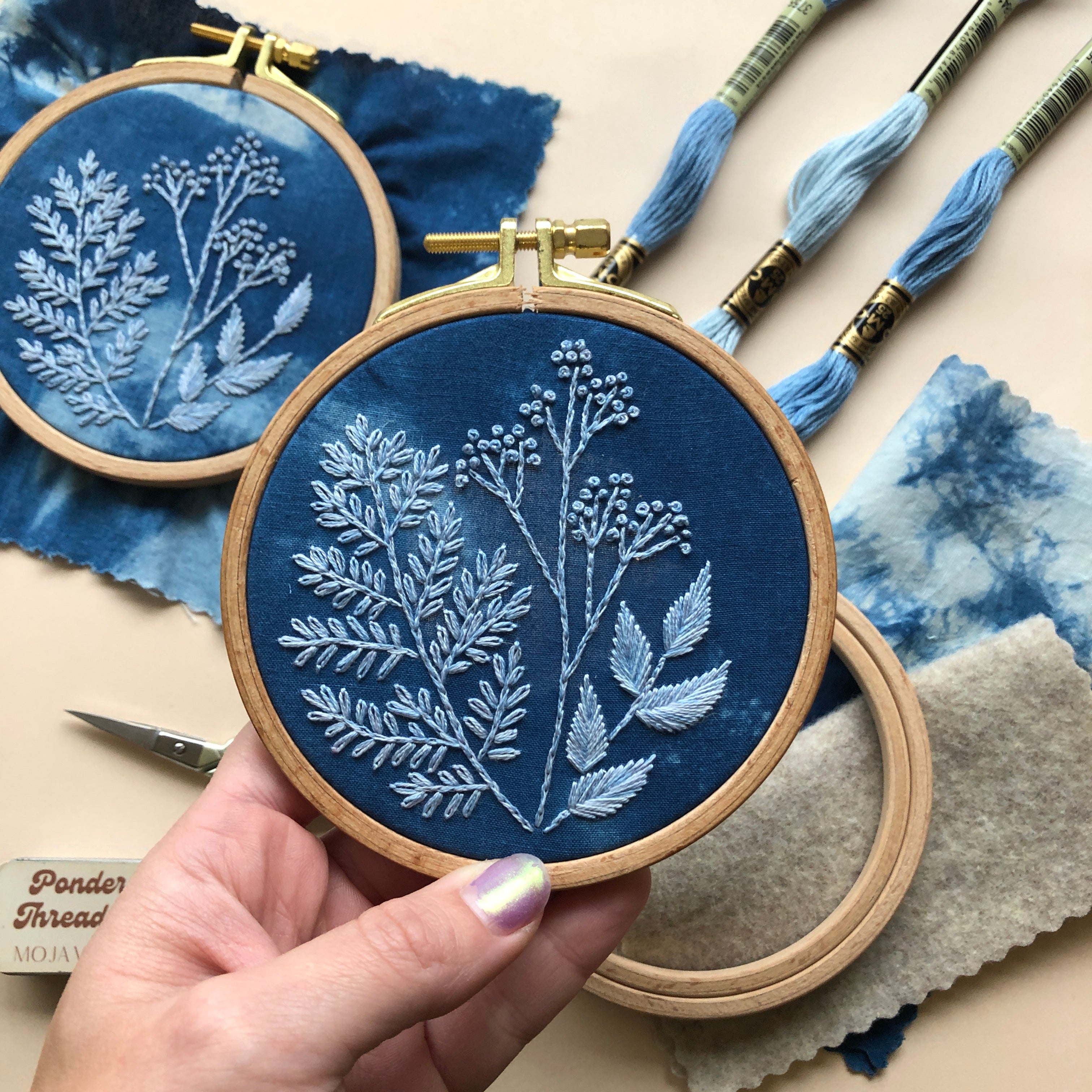 Cyanotype Botanicals Embroidery Kit with Frame