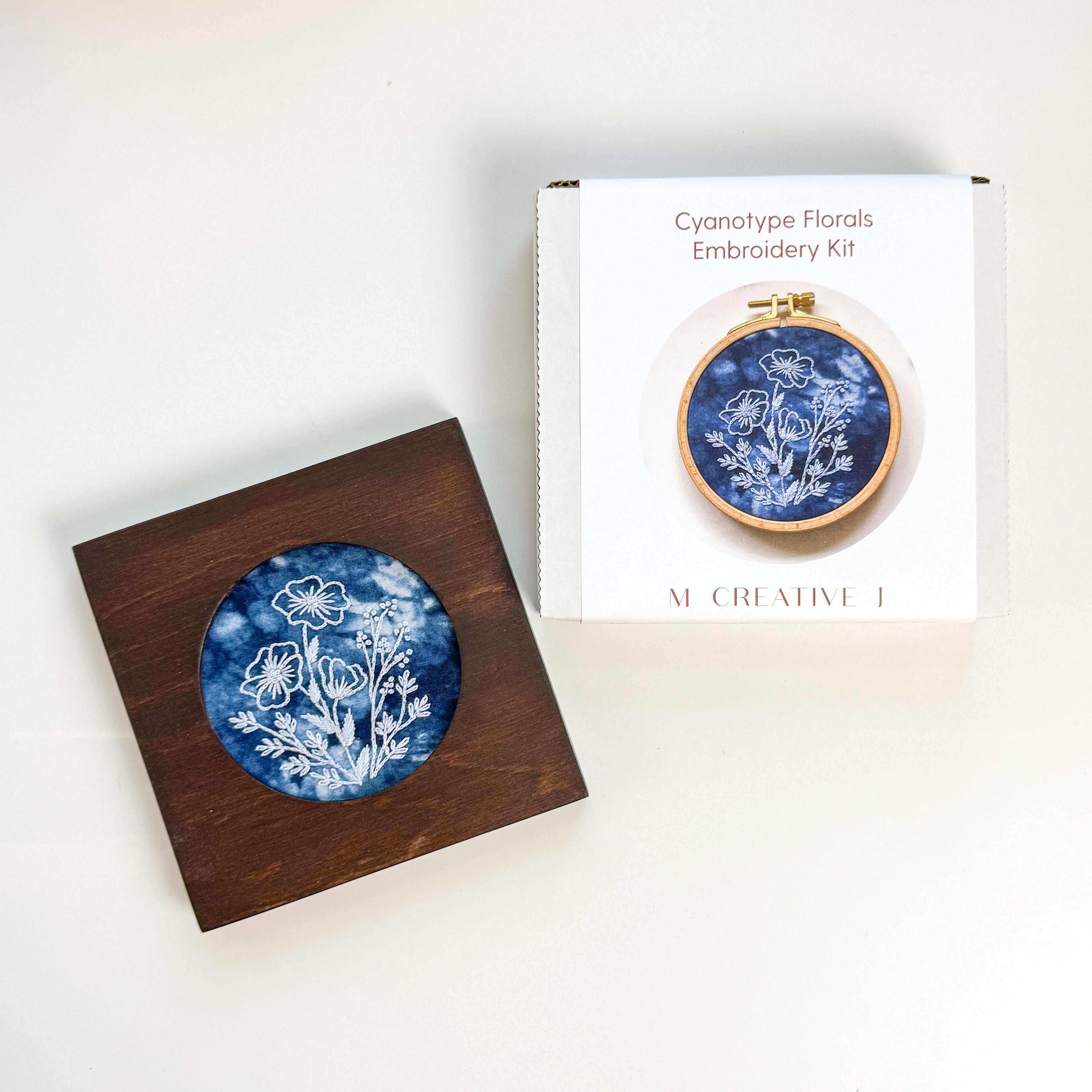 Cyanotype Florals Embroidery Kit with Frame