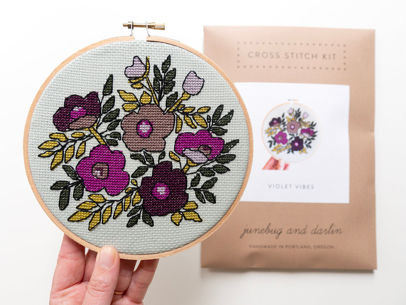 Violet Vibes Cross Stitch Kit with Frame