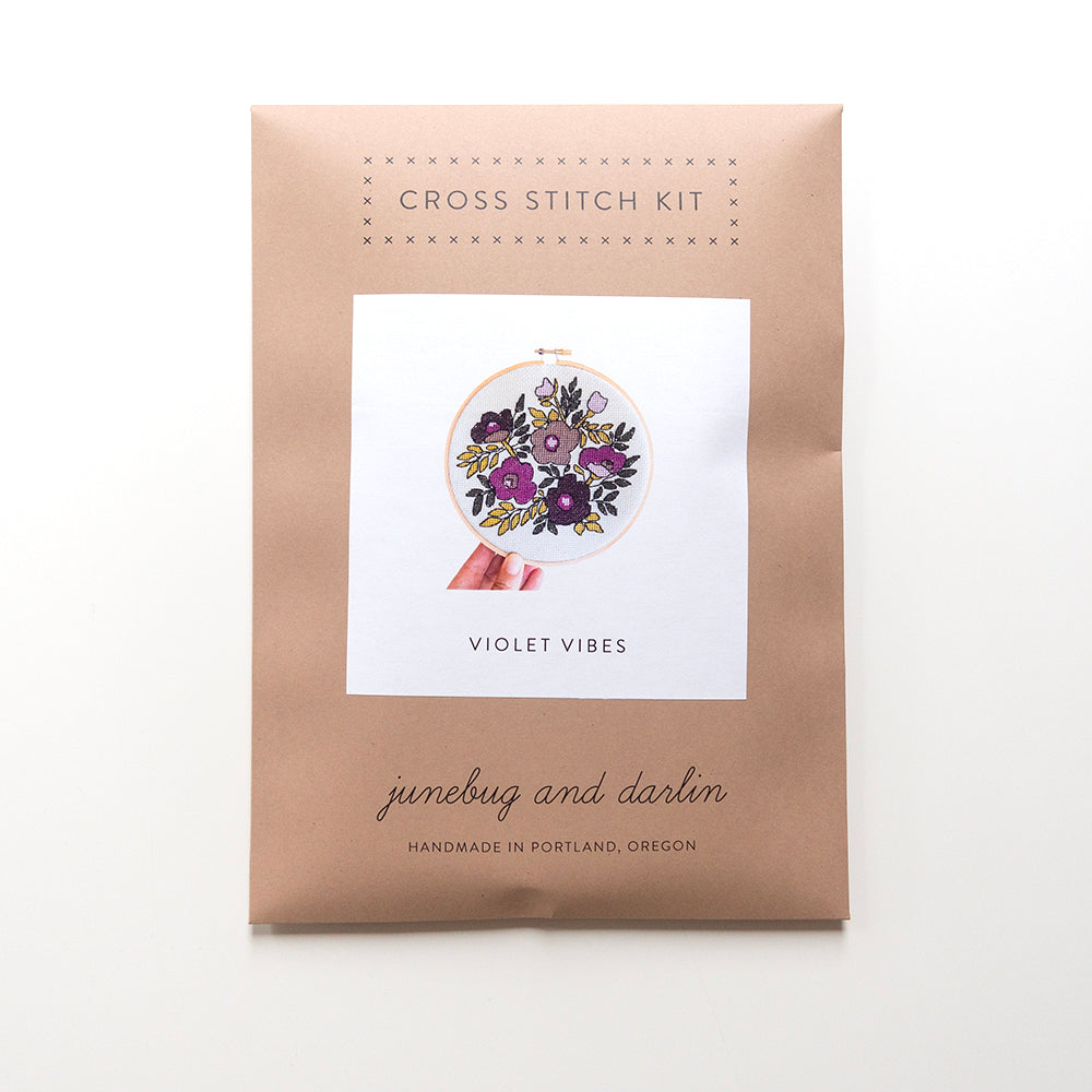 Violet Vibes Cross Stitch Kit with Frame