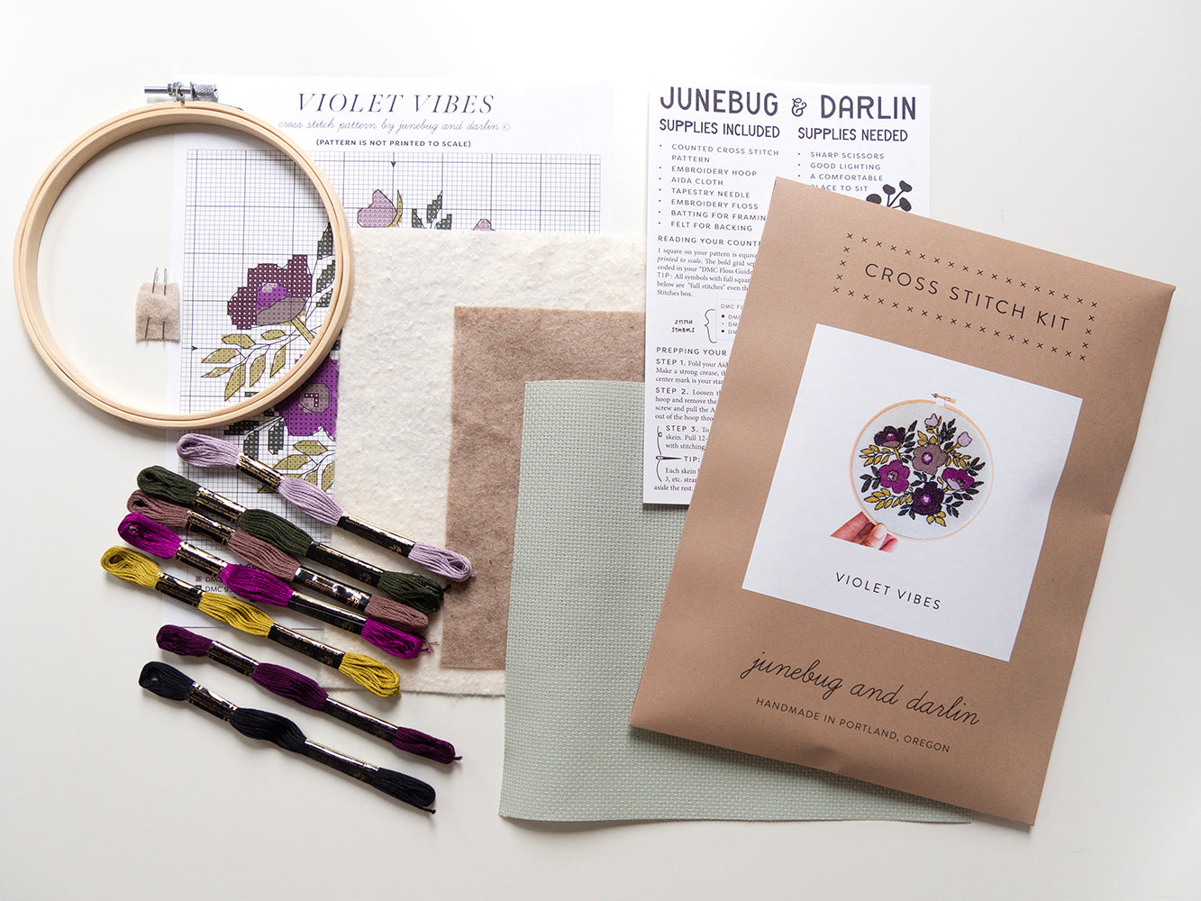 Violet Vibes Cross Stitch Kit with Frame