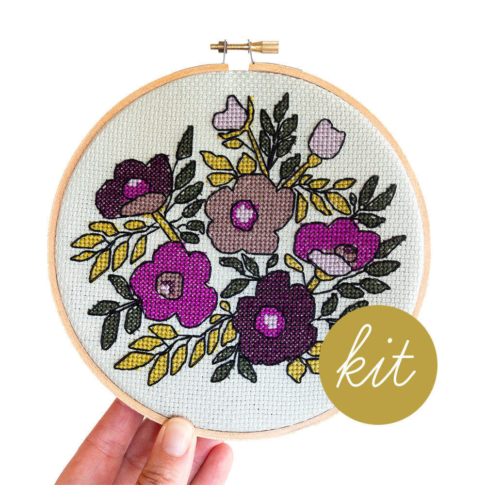 Violet Vibes Cross Stitch Kit with Frame