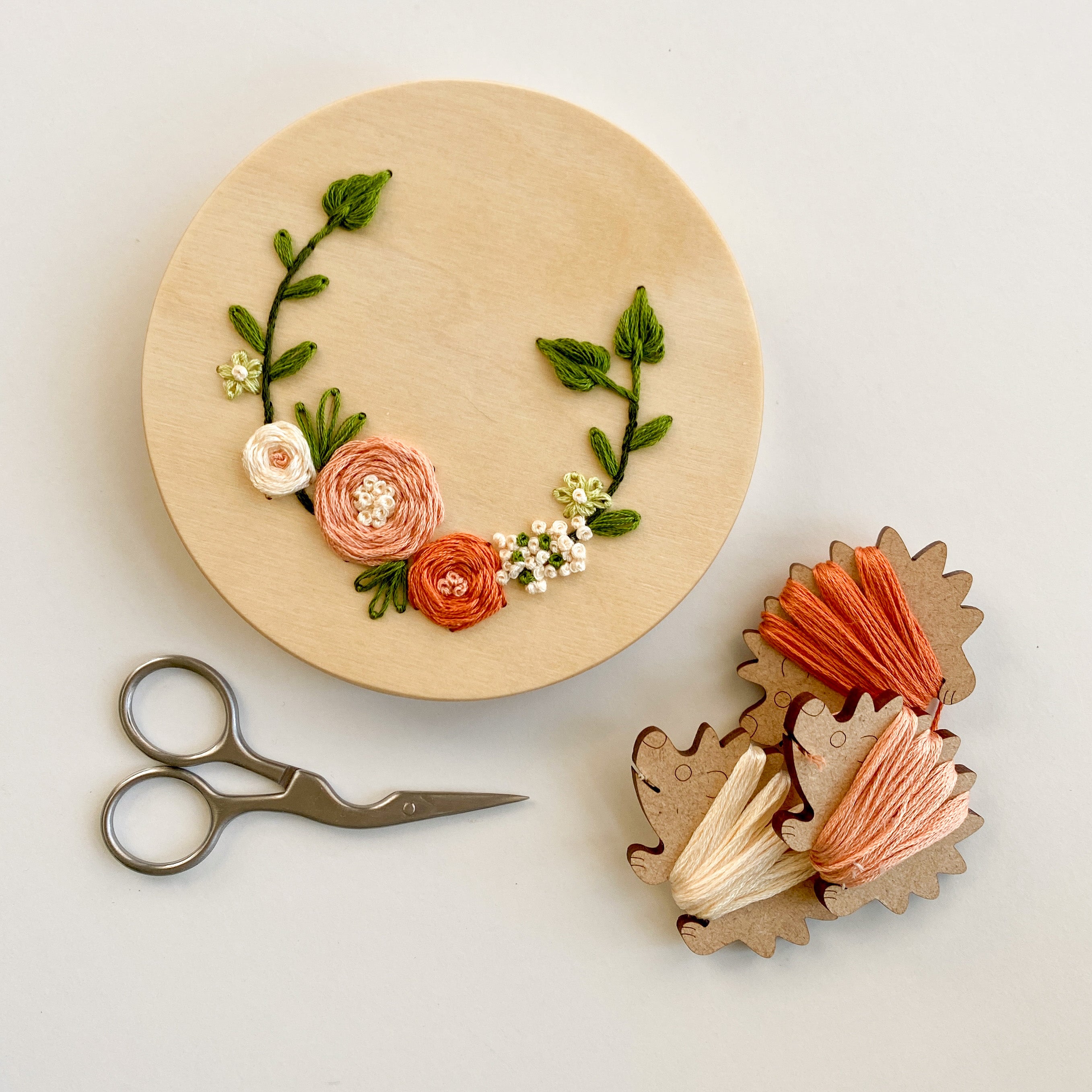Wood Embroidery Perforated Disc: "Spring Flowers" (Intermediate)