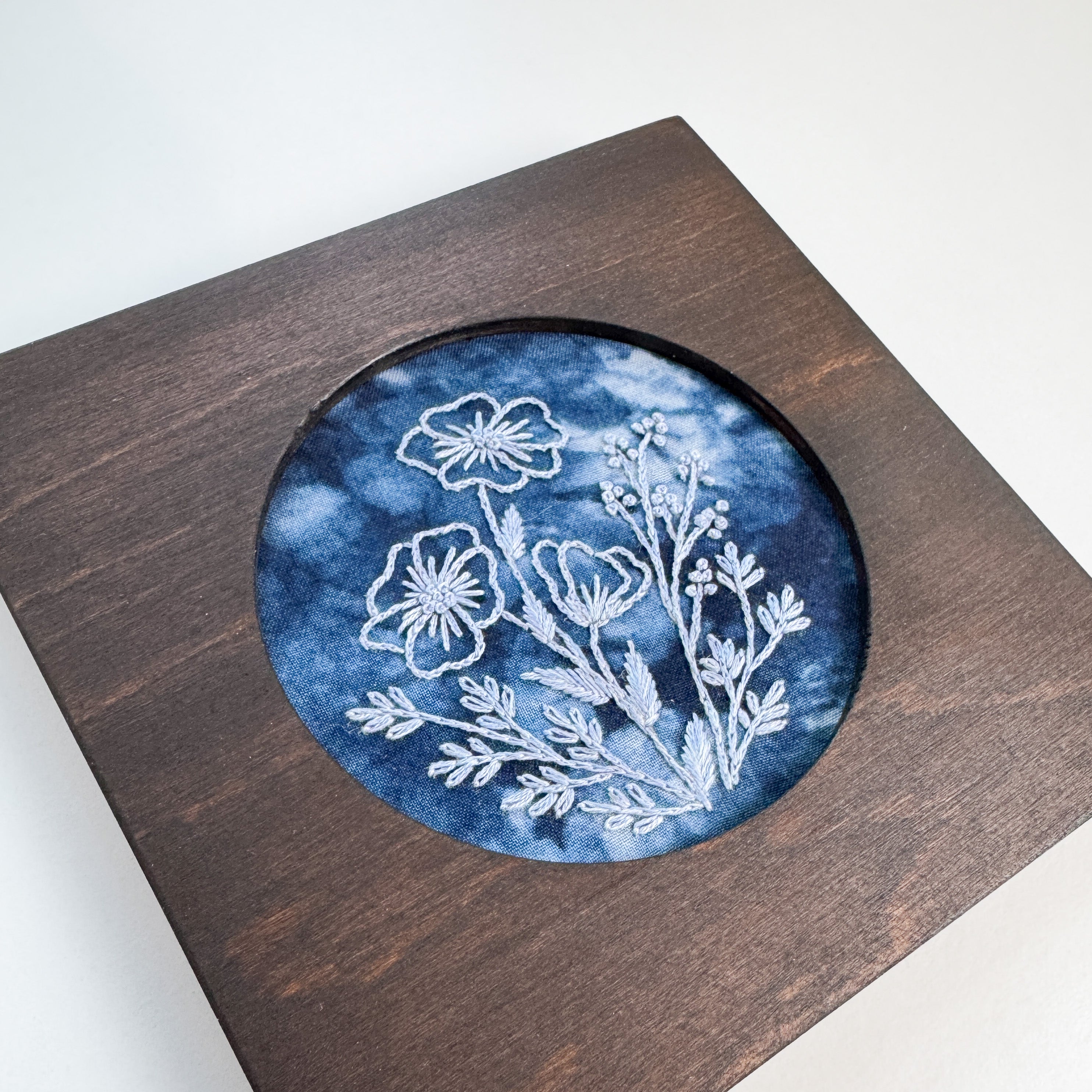 Cyanotype Florals Embroidery Kit with Frame