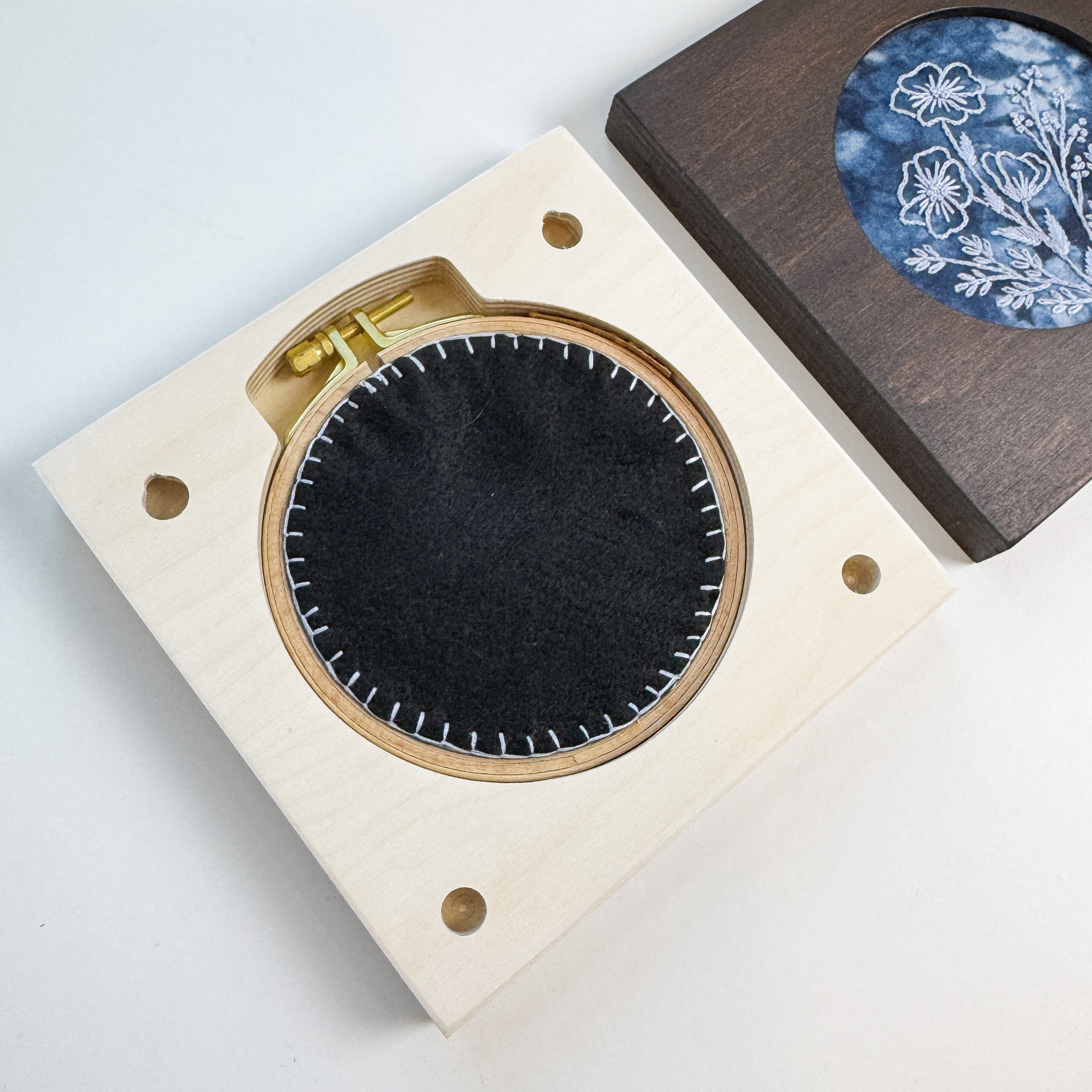 Cyanotype Florals Embroidery Kit with Frame